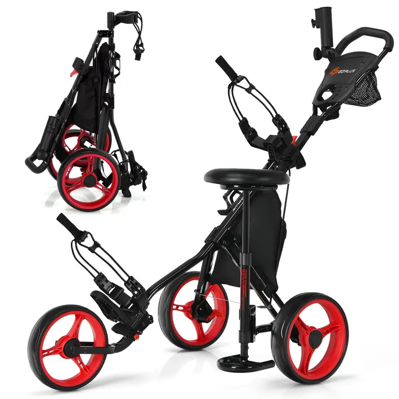 Three-Wheel Golf Push Cart – Compact Foldable Caddy with Adjustable Seat & Smooth Rolling Wheels