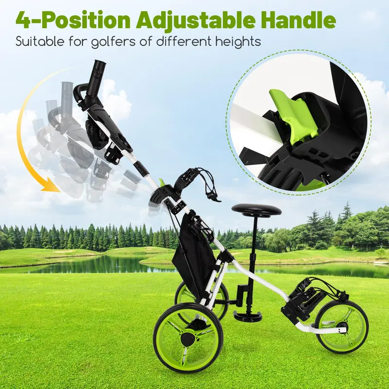 Three-Wheel Golf Push Cart – Compact Foldable Caddy with Adjustable Seat & Smooth Rolling Wheels