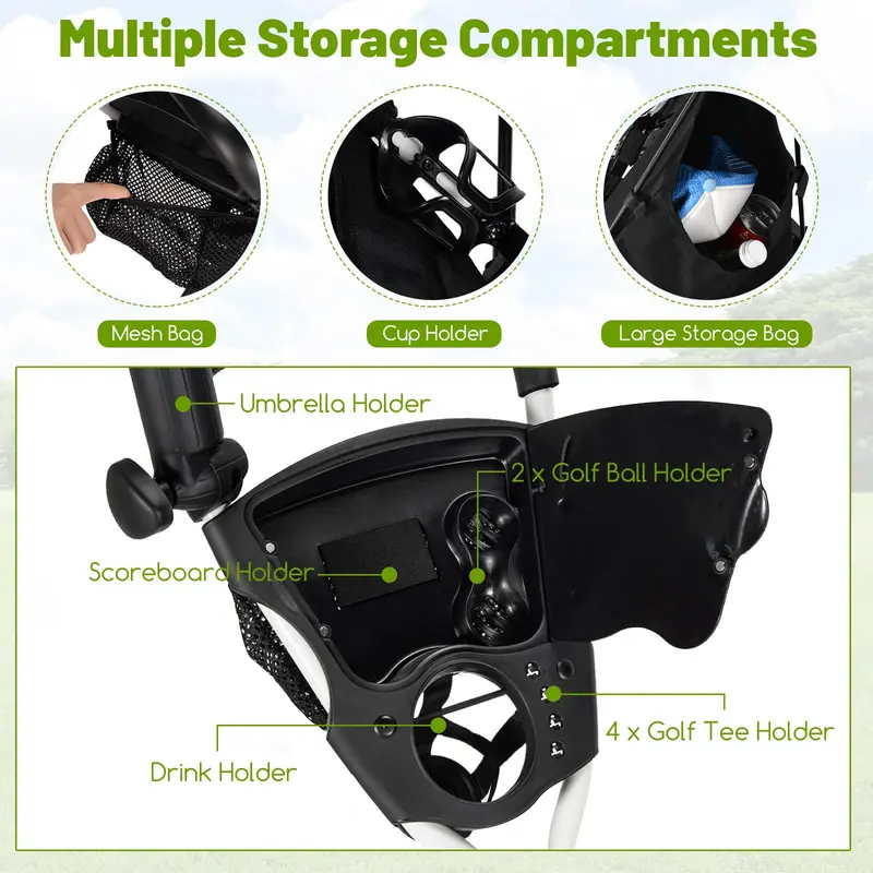 Three-Wheel Golf Push Cart – Compact Foldable Caddy with Adjustable Seat & Smooth Rolling Wheels