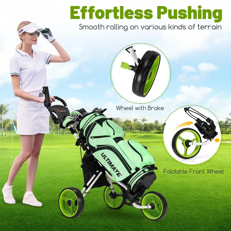 Three-Wheel Golf Push Cart – Compact Foldable Caddy with Adjustable Seat & Smooth Rolling Wheels