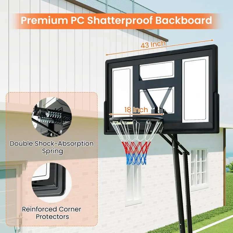 Tool-Free Adjustable Outdoor Basketball Goal – Height Range: 7.7 to 10 Feet