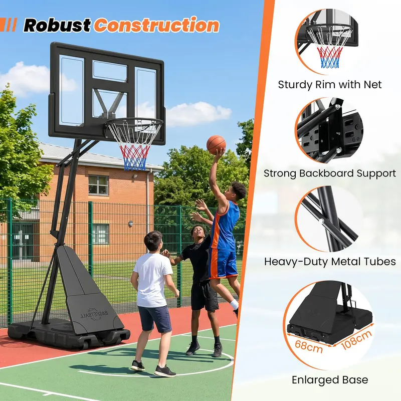 Tool-Free Adjustable Outdoor Basketball Goal – Height Range: 7.7 to 10 Feet