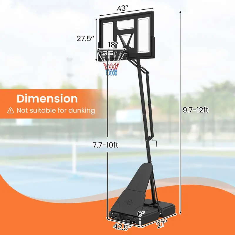 Tool-Free Adjustable Outdoor Basketball Goal – Height Range: 7.7 to 10 Feet