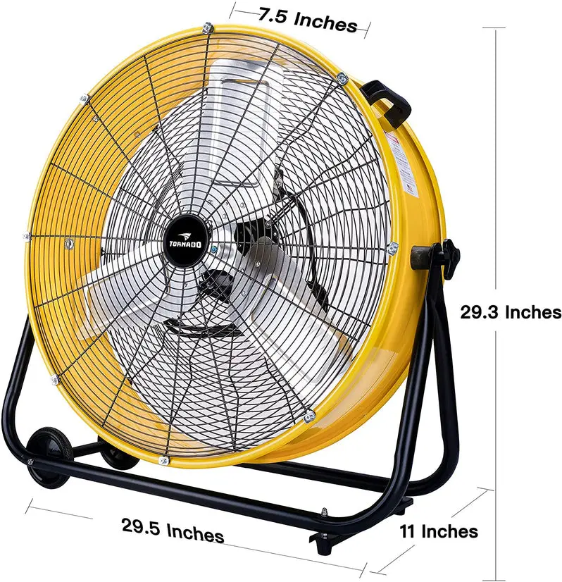 Tornado 24-Inch Industrial Air Circulator Fan – UL-Certified, 3-Speed Heavy-Duty Drum Fan (7800 CFM), Yellow