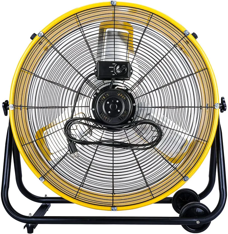 Tornado 24-Inch Industrial Air Circulator Fan – UL-Certified, 3-Speed Heavy-Duty Drum Fan (7800 CFM), Yellow