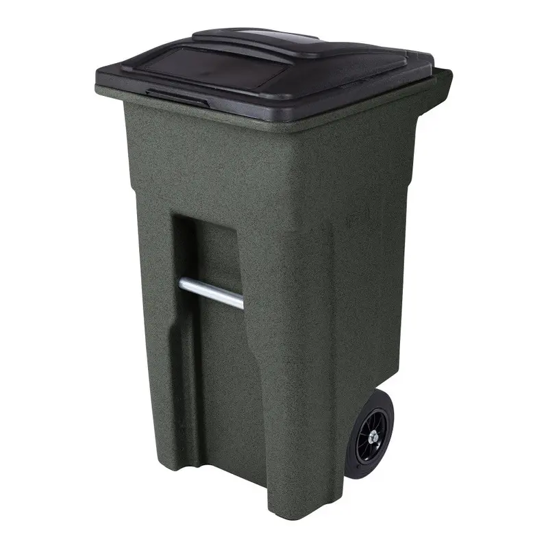 Toter 32-Gallon Greenstone Trash Can – Heavy-Duty Indoor/Outdoor Bin with Quiet Wheels, Hinged Lid, and Weather-Resistant Build