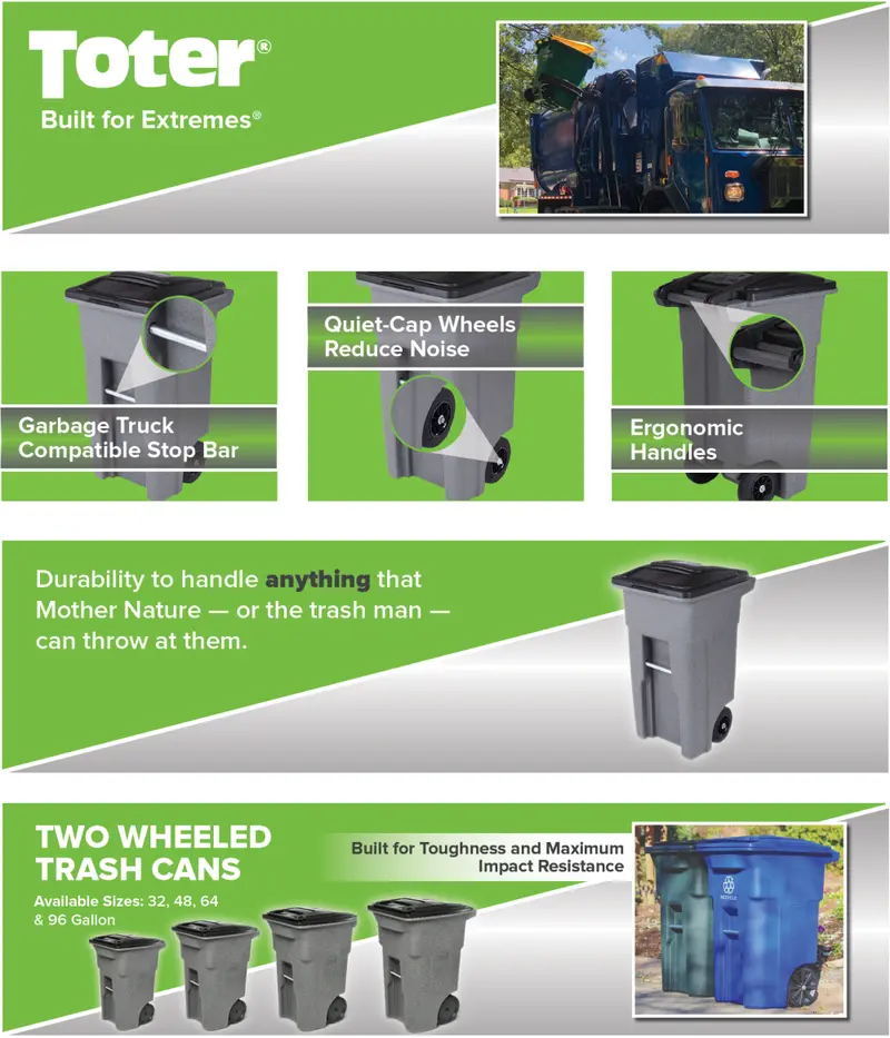 Toter 32-Gallon Greenstone Trash Can – Heavy-Duty Indoor/Outdoor Bin with Quiet Wheels, Hinged Lid, and Weather-Resistant Build