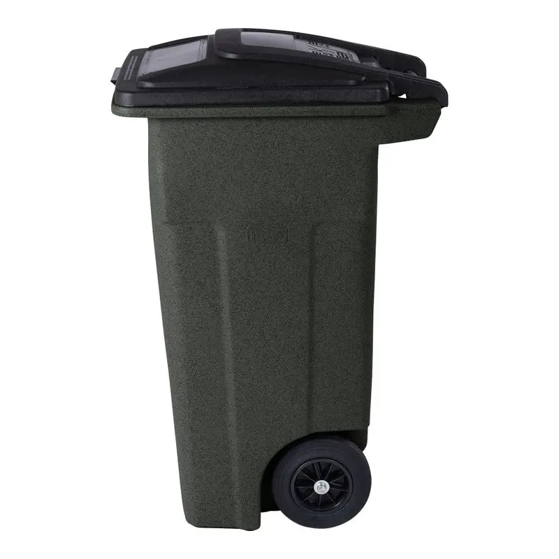 Toter 32-Gallon Greenstone Trash Can – Heavy-Duty Indoor/Outdoor Bin with Quiet Wheels, Hinged Lid, and Weather-Resistant Build