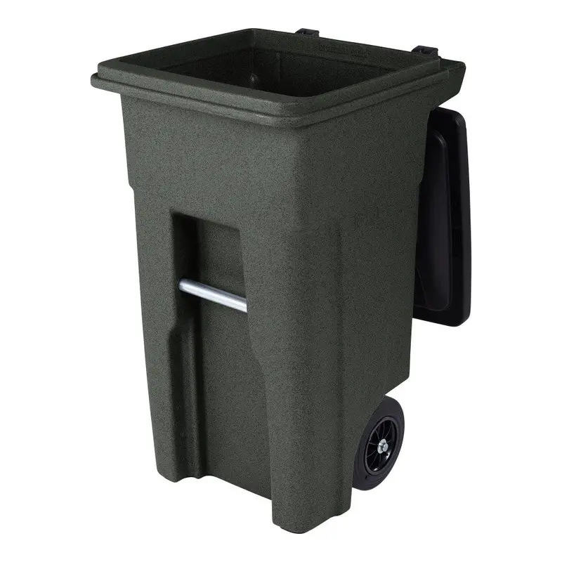 Toter 32-Gallon Greenstone Trash Can – Heavy-Duty Indoor/Outdoor Bin with Quiet Wheels, Hinged Lid, and Weather-Resistant Build