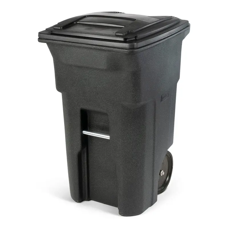 Toter 64-Gallon Greenstone Trash Can – Quiet-Rolling Wheels, Secure Lid, Heavy-Duty Resin Construction
