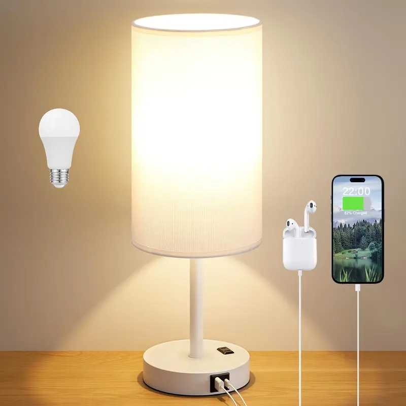 Touch-Control Bedside Lamp – USB-Enabled Wooden Base, 3-Step Dimming & Built-in LED 2