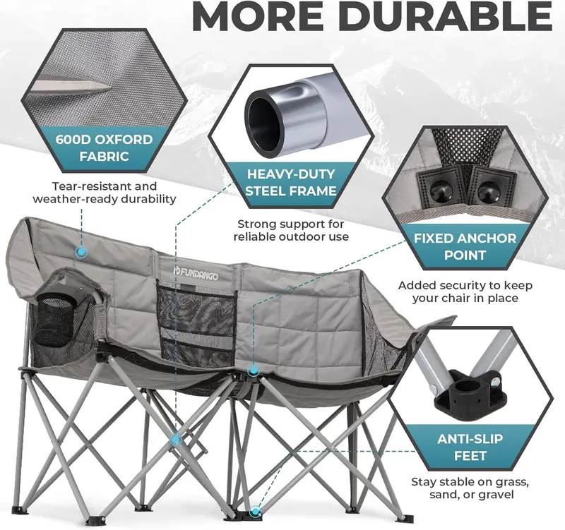Triple-Occupancy Folding Camping Chair with Integrated Cooler & 1000 lb Capacity