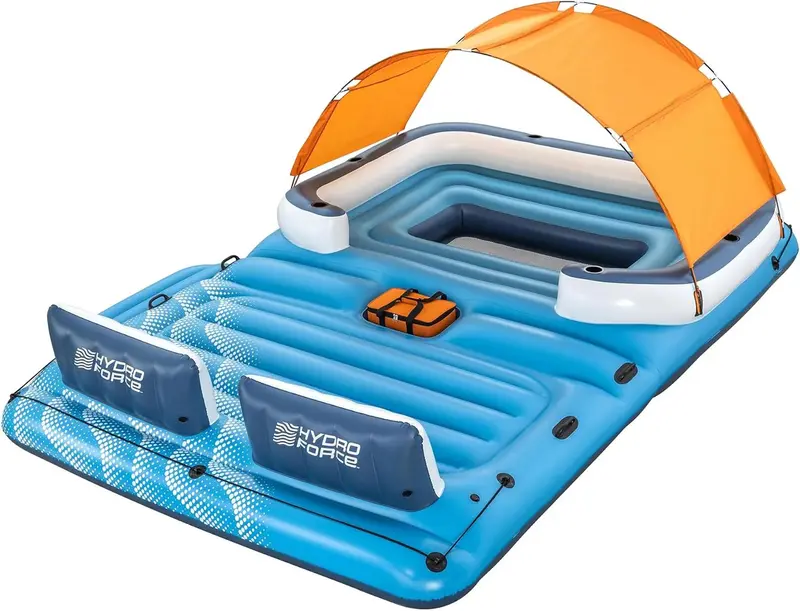 Tropical Breeze 6-Person Inflatable Floating Island – Includes Detachable Sunshade, Insulated Cooler Bag, and Comfort-Optimized Design