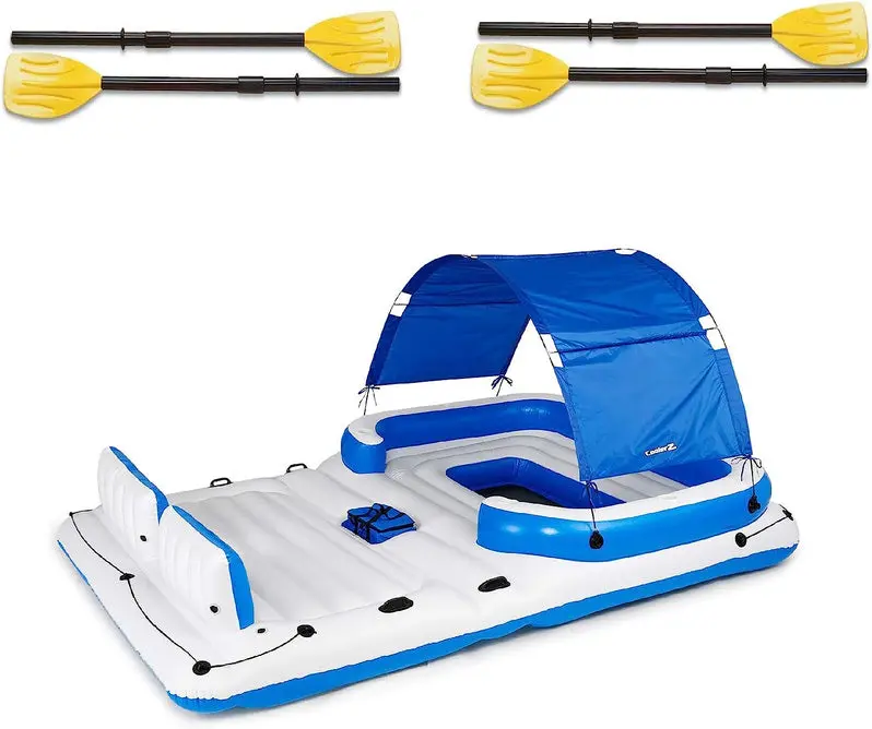 Tropical Breeze 6-Person Inflatable Floating Island Raft for Lakes and Pools
