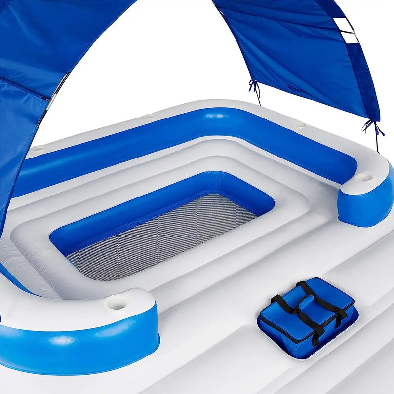 Tropical Breeze 6-Person Inflatable Floating Island Raft for Lakes and Pools