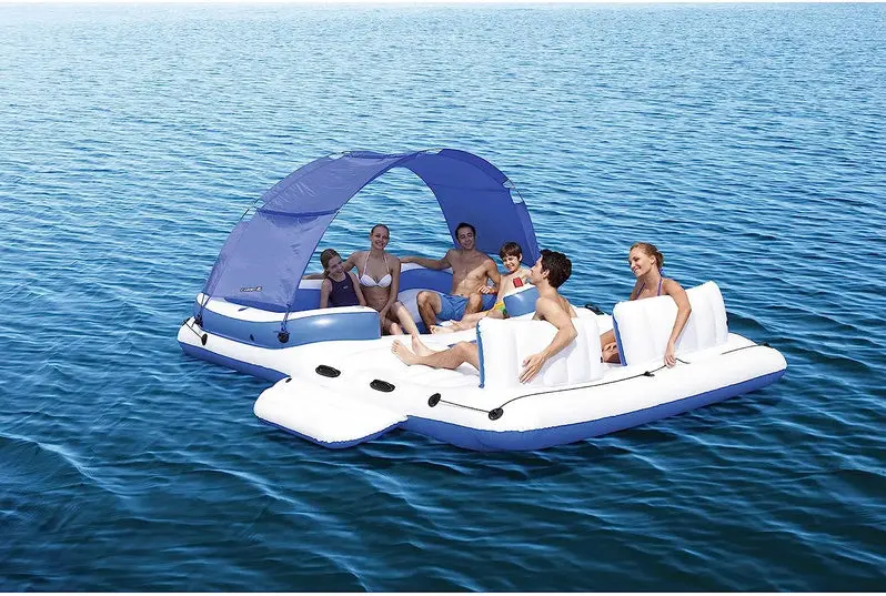 Tropical Breeze 6-Person Inflatable Floating Island Raft for Lakes and Pools