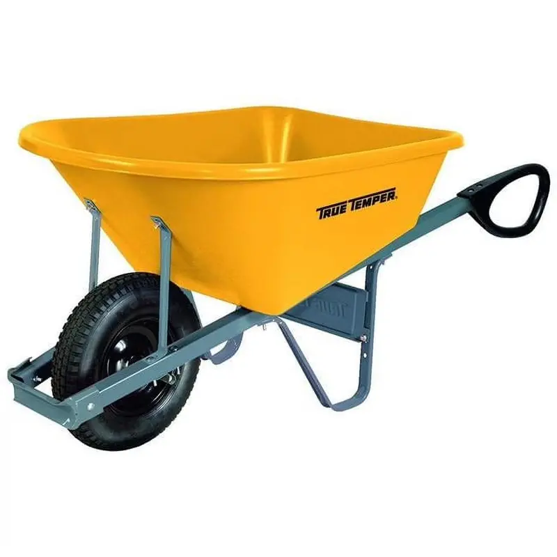 True Temper Total Control Poly Wheelbarrow – 6 Cu. Ft., Ergonomic Handle Design