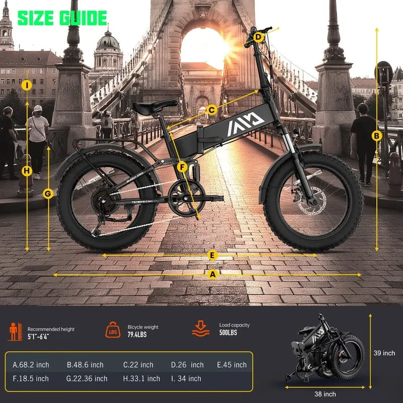 TST Foldable 4.0 Fat-Tire Electric Bike – 48V 13Ah Battery, 750W Motor, LCD Display, One-Step Folding