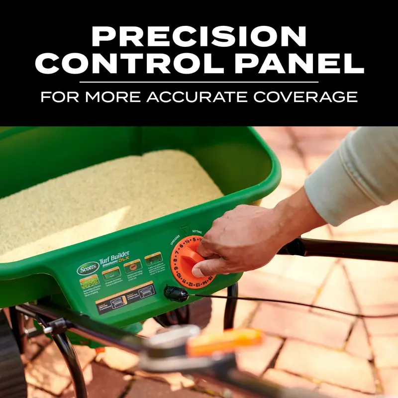 Turf Builder EdgeGuard DLX Broadcast Spreader – Covers Up to 15,000 Sq. Ft., Precision Calibration & Ergonomic Grip