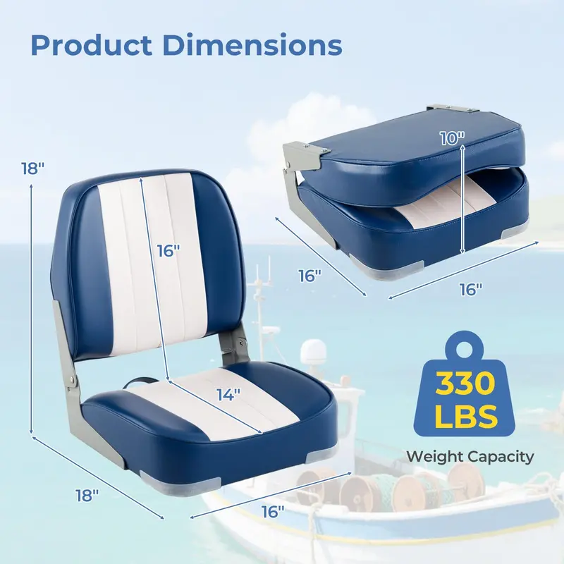 Twin Folding Boat Seats – Stainless Steel Hardware & Corrosion-Resistant Aluminum Hinges