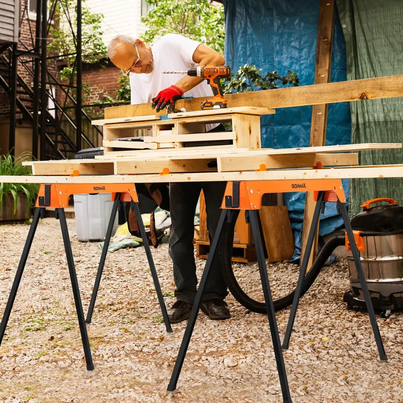 Twin Folding Sawhorses – Heavy-Duty 2x4 Support with 1322 LB Total Capacity 2