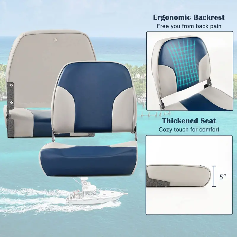 Twin Pack Low-Back Folding Boat Seats – Marine-Grade Aluminum & Stainless Hardware