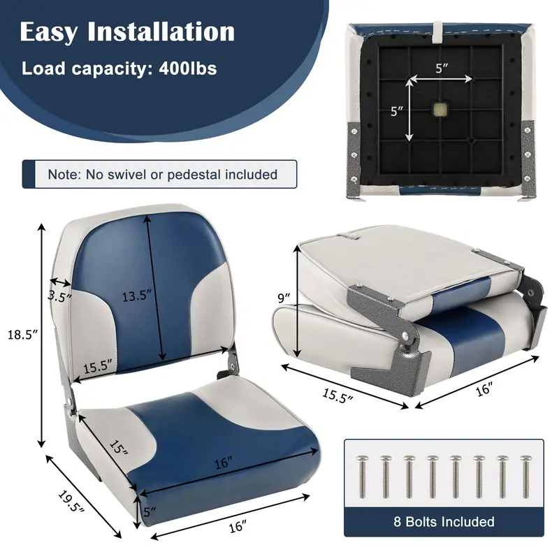 Twin Pack Low-Back Folding Boat Seats – Marine-Grade Aluminum & Stainless Hardware