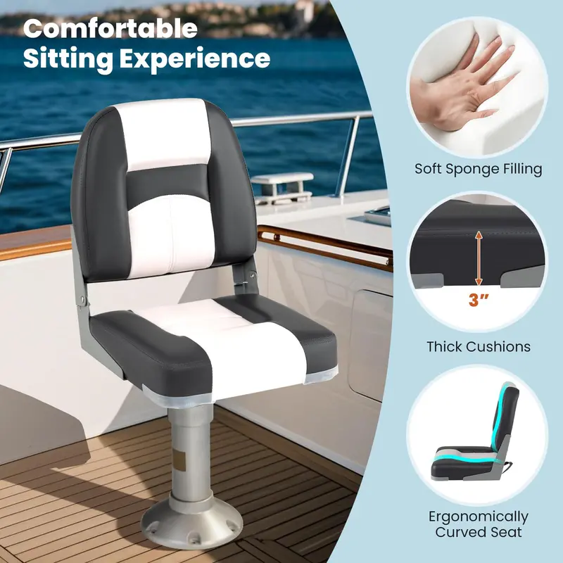 Two-Pack Comfort-Enhanced Folding Boat Seats with Dense Sponge Padding and Mounting Bolts 2