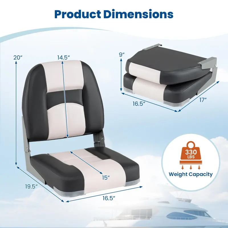 Two-Pack Comfort-Enhanced Folding Boat Seats with Dense Sponge Padding and Mounting Bolts