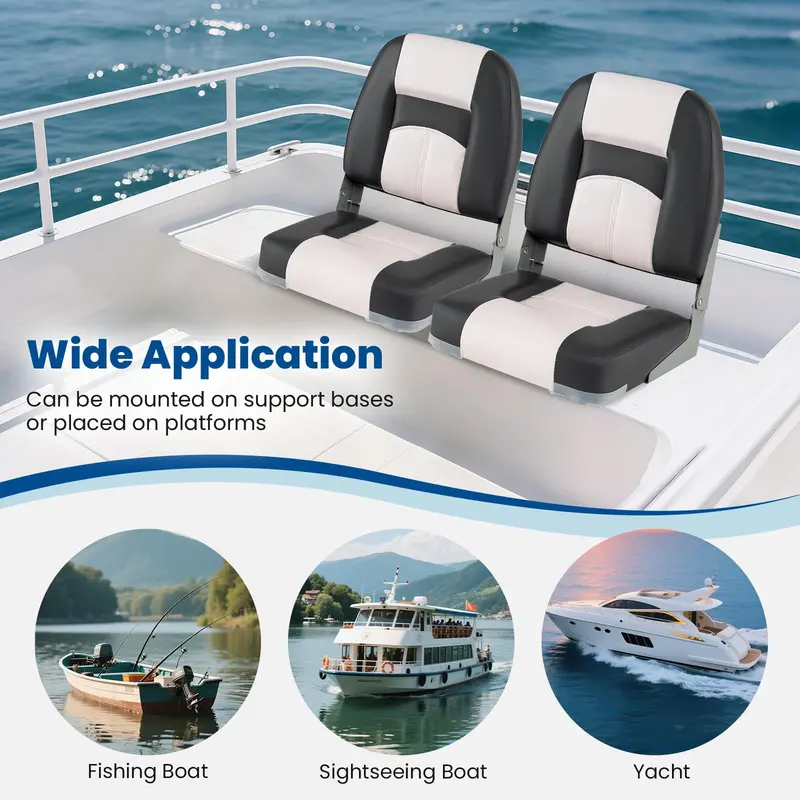 Two-Pack Comfort-Enhanced Folding Boat Seats with Dense Sponge Padding and Mounting Bolts