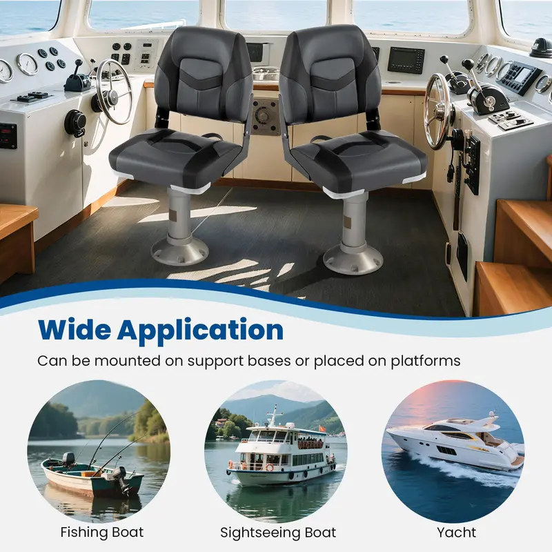 Two-Pack Folding Marine-Grade Boat Seats with Stainless Steel Hardware and Aluminum Hinges