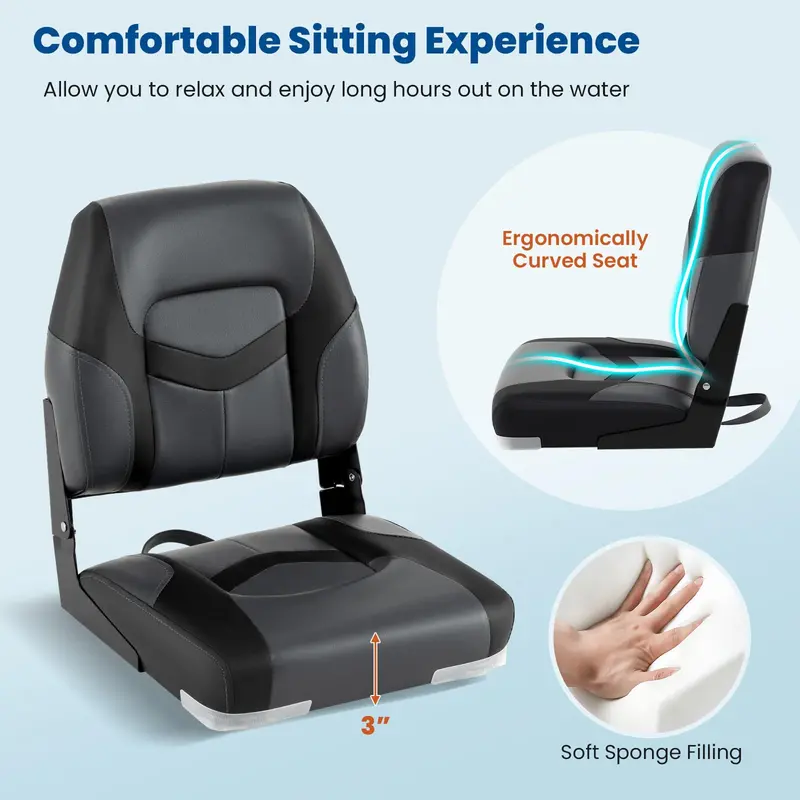 Two-Pack Folding Marine-Grade Boat Seats with Stainless Steel Hardware and Aluminum Hinges