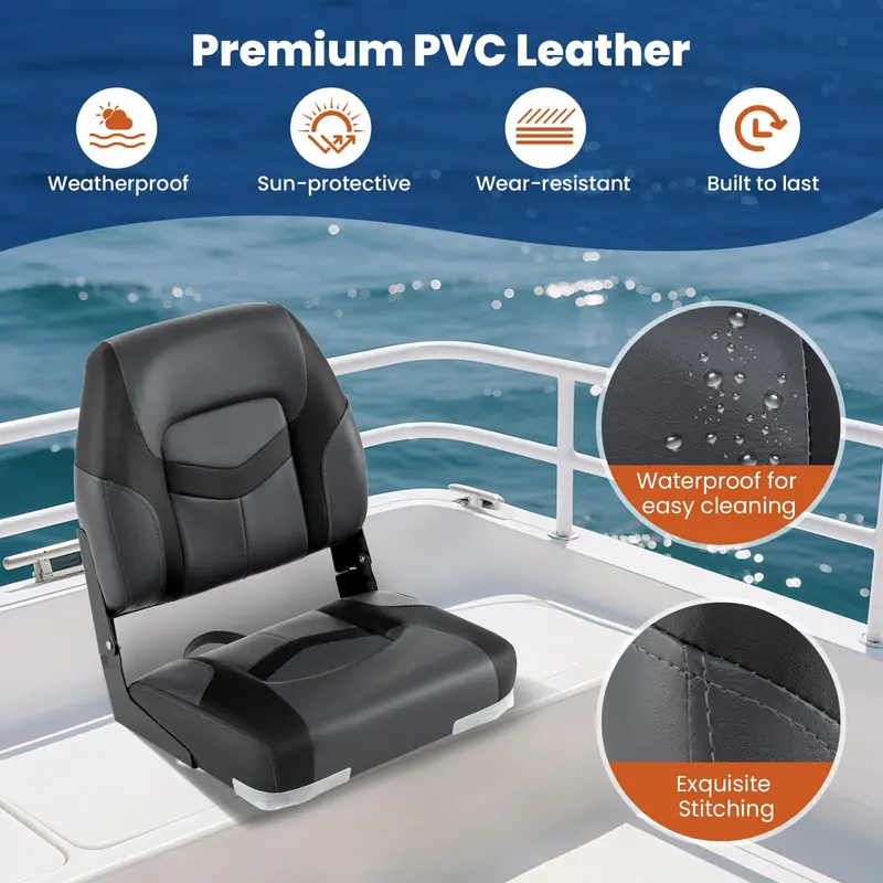 Two-Pack Folding Marine-Grade Boat Seats with Stainless Steel Hardware and Aluminum Hinges