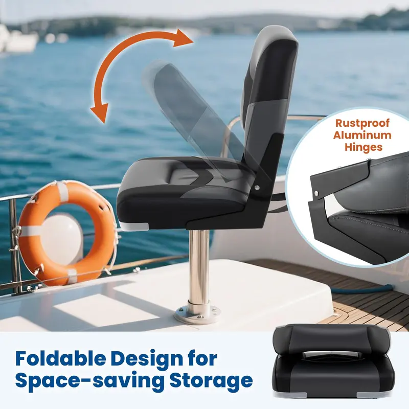 Two-Pack Folding Marine-Grade Boat Seats with Stainless Steel Hardware and Aluminum Hinges