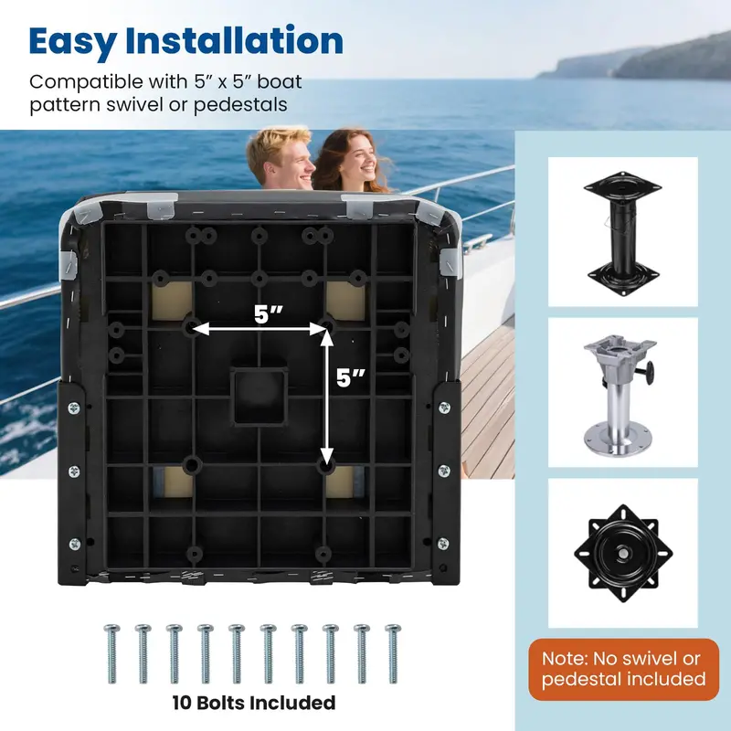 Two-Pack Folding Marine-Grade Boat Seats with Stainless Steel Hardware and Aluminum Hinges