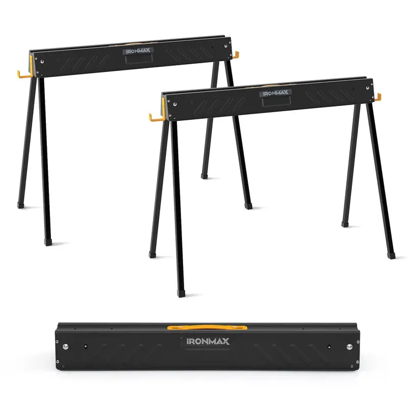 Two-Pack Folding Sawhorses – 2200-LB Load Rating with Reinforced 2x4 Brackets