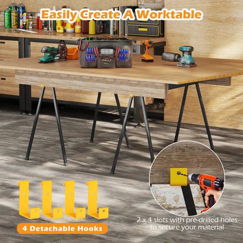 Two-Pack Folding Sawhorses – 2200-LB Load Rating with Reinforced 2x4 Brackets 2