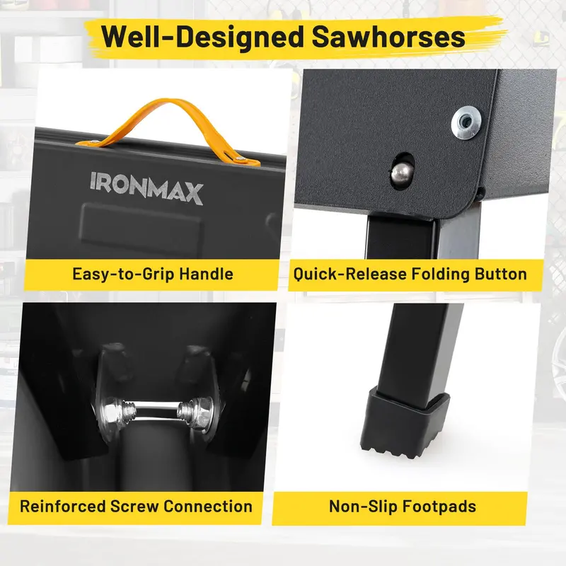 Two-Pack Folding Sawhorses – 2200-LB Load Rating with Reinforced 2x4 Brackets