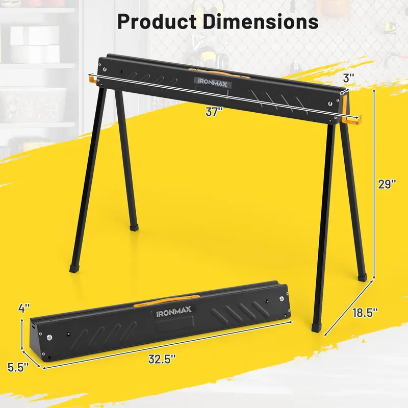 Two-Pack Folding Sawhorses – 2200-LB Load Rating with Reinforced 2x4 Brackets