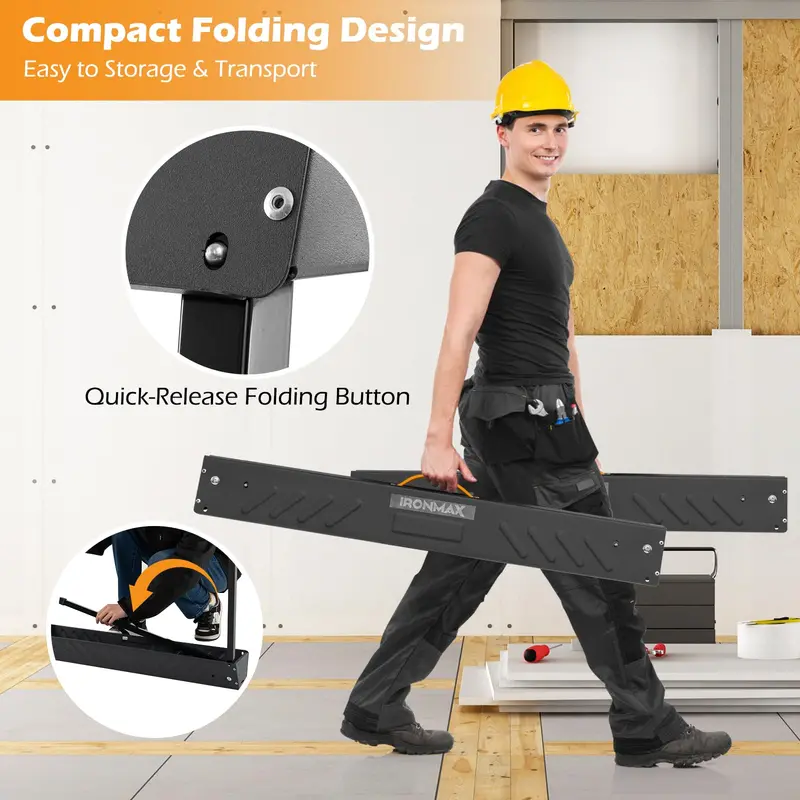 Two-Pack Folding Sawhorses – 2200-LB Load Rating with Reinforced 2x4 Brackets