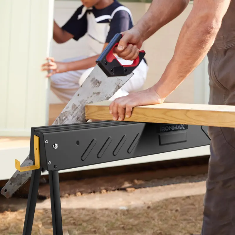 Two-Pack Folding Sawhorses – 2200-LB Load Rating with Reinforced 2x4 Brackets