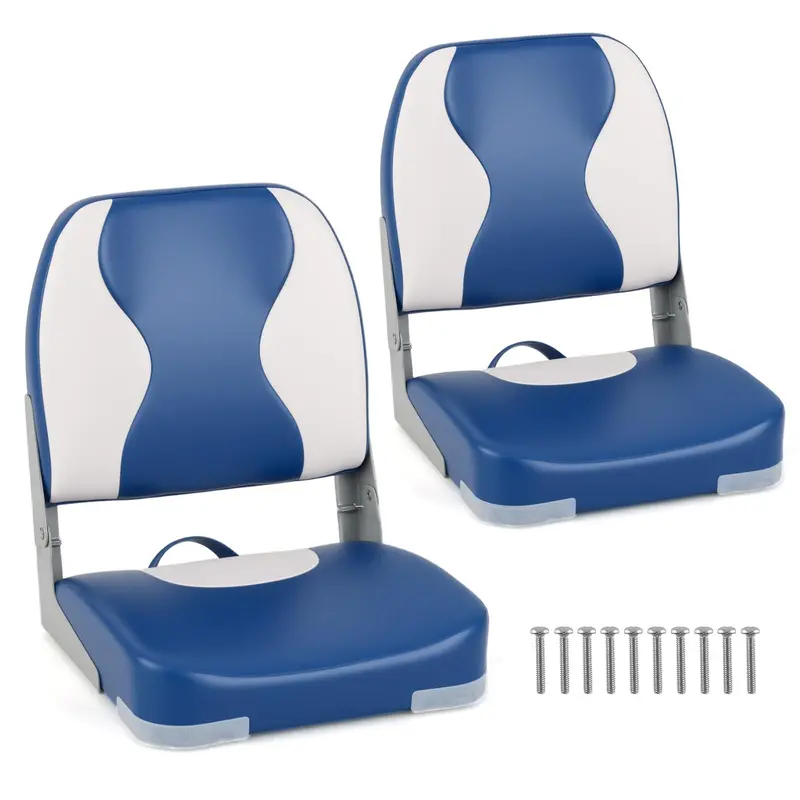 Two-Pack Marine-Grade Boat Seats with High-Density Foam Padding and Wavy Blue Upholstery