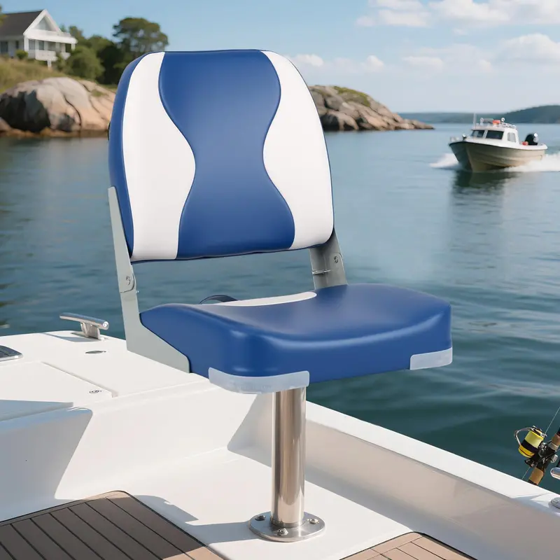 Two-Pack Marine-Grade Boat Seats with High-Density Foam Padding and Wavy Blue Upholstery 2