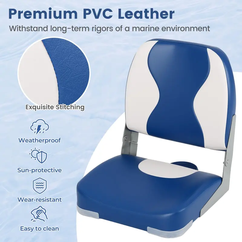 Two-Pack Marine-Grade Boat Seats with High-Density Foam Padding and Wavy Blue Upholstery