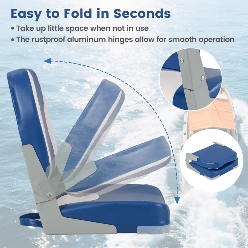 Two-Pack Marine-Grade Boat Seats with High-Density Foam Padding and Wavy Blue Upholstery