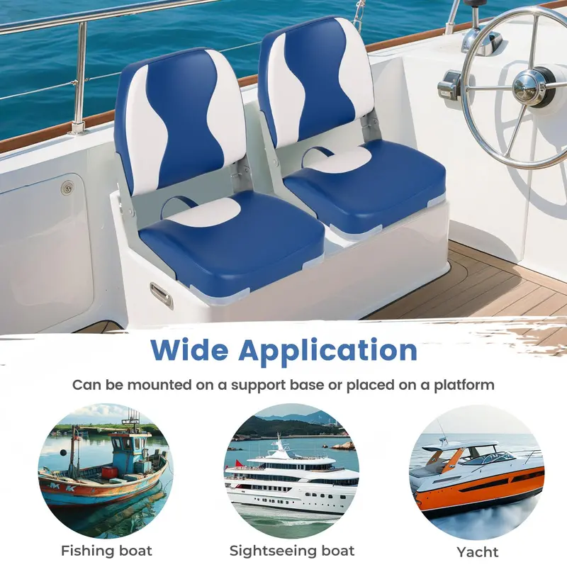 Two-Pack Marine-Grade Boat Seats with High-Density Foam Padding and Wavy Blue Upholstery