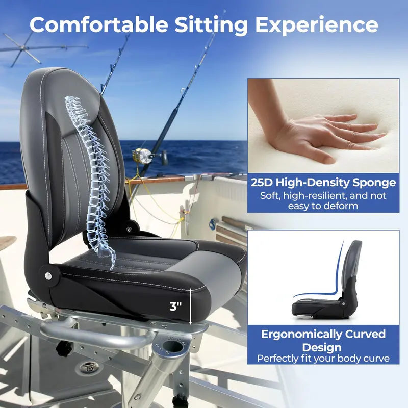 Two-Pack Waterproof PVC Leather High-Back Folding Boat Chairs for Marine or Cabin Use