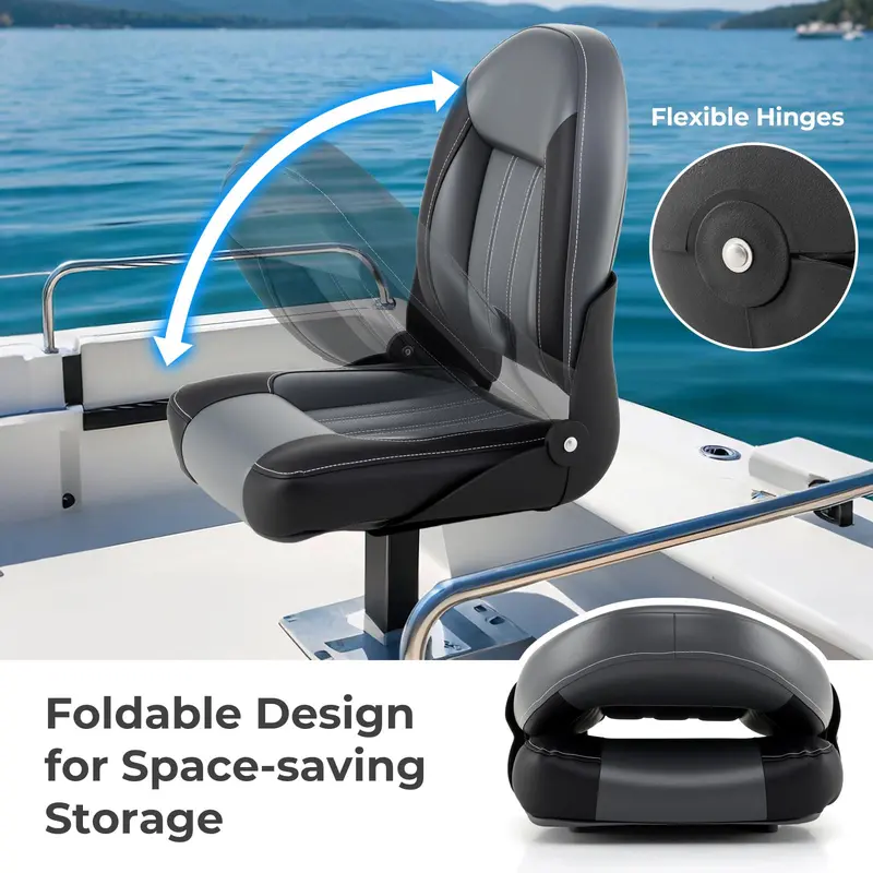 Two-Pack Waterproof PVC Leather High-Back Folding Boat Chairs for Marine or Cabin Use