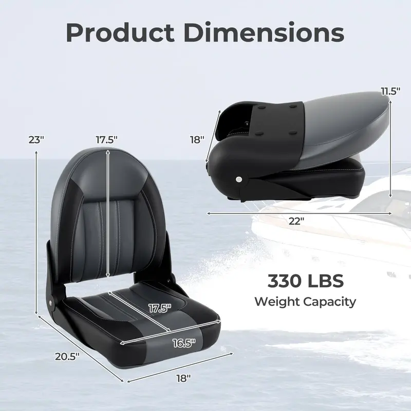 Two-Pack Waterproof PVC Leather High-Back Folding Boat Chairs for Marine or Cabin Use