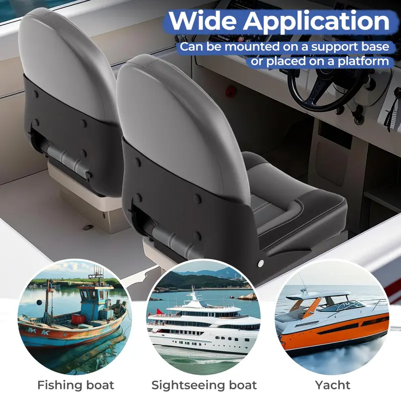 Two-Pack Waterproof PVC Leather High-Back Folding Boat Chairs for Marine or Cabin Use